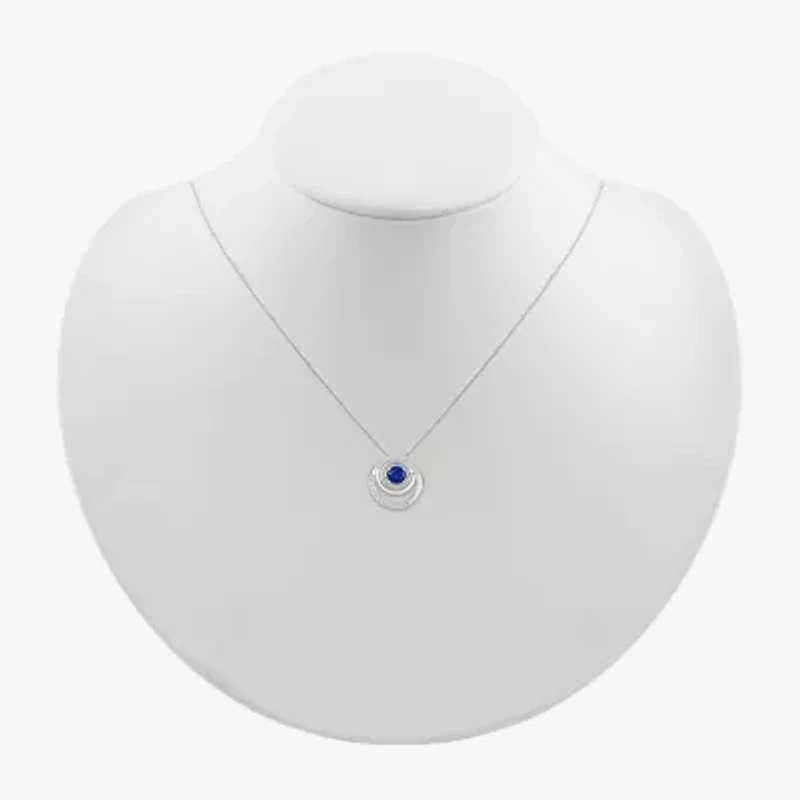 Womens Lab Created Blue Sapphire Sterling Silver Round 18 Inch Pendant Necklace
