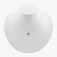 Womens Lab Created Blue Sapphire Sterling Silver Round 18 Inch Pendant Necklace