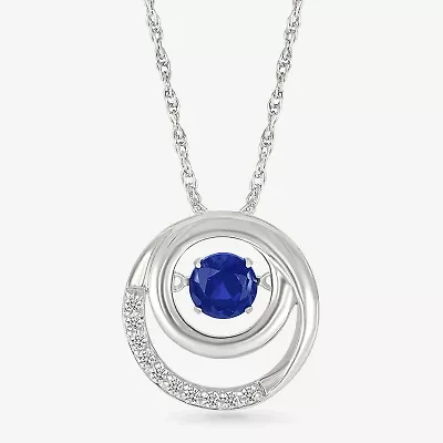 Womens Lab Created Blue Sapphire Sterling Silver Round 18 Inch Pendant Necklace