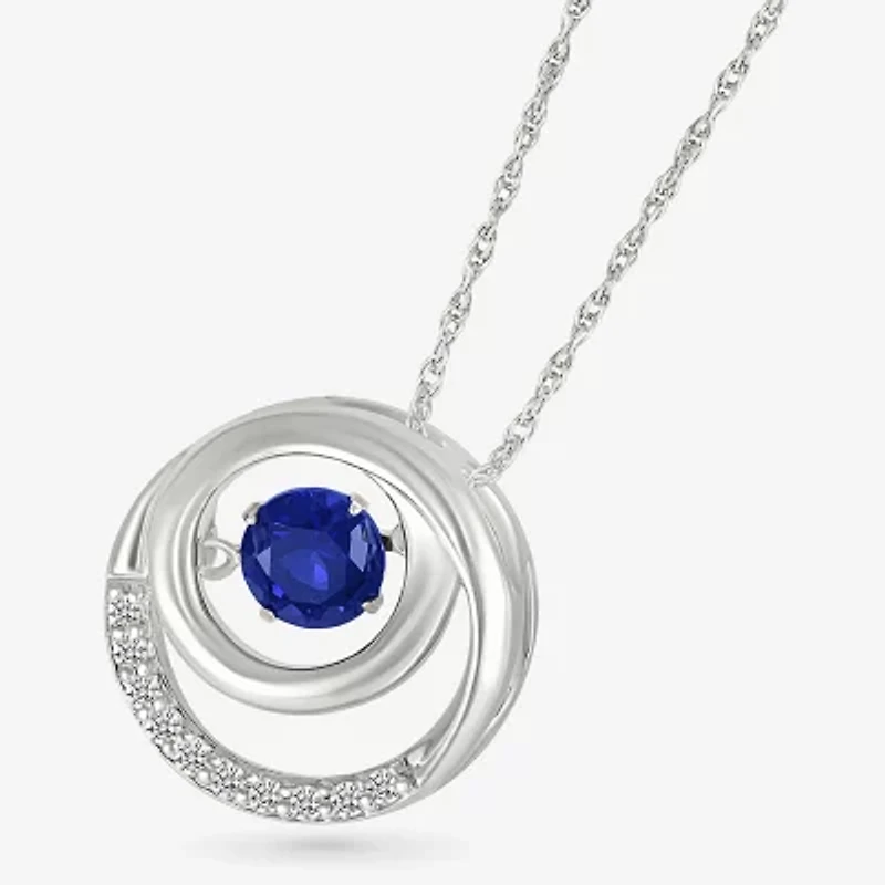Womens Lab Created Blue Sapphire Sterling Silver Round 18 Inch Pendant Necklace