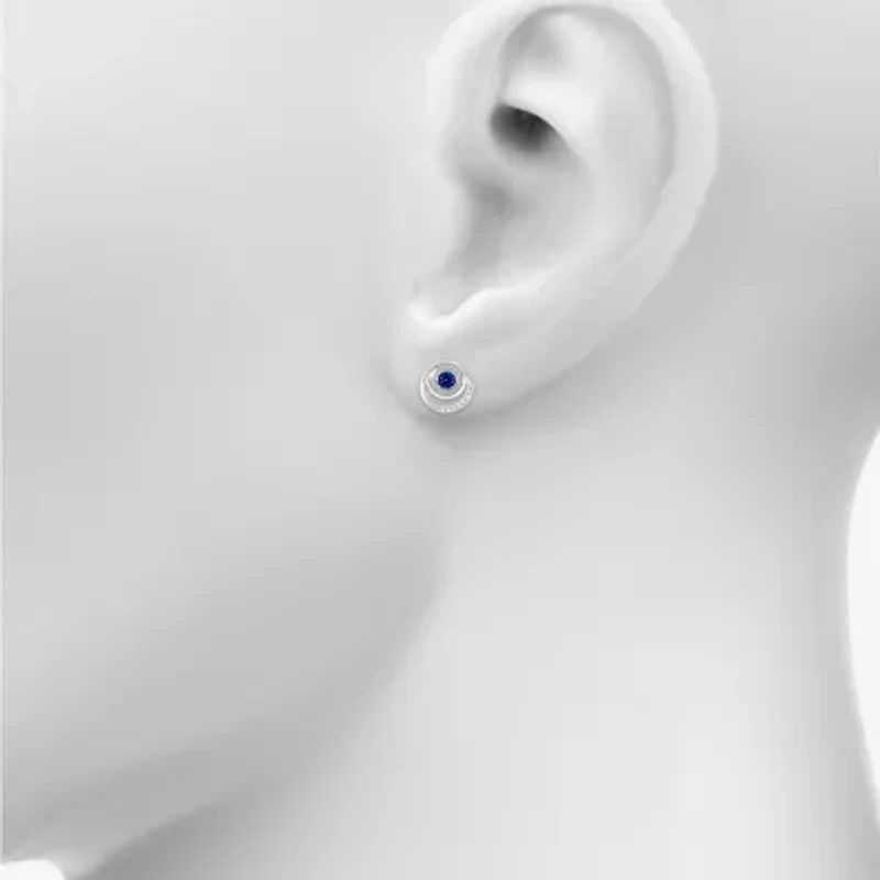 Lab Created Blue Sapphire Sterling Silver 13mm Round Stud Earrings