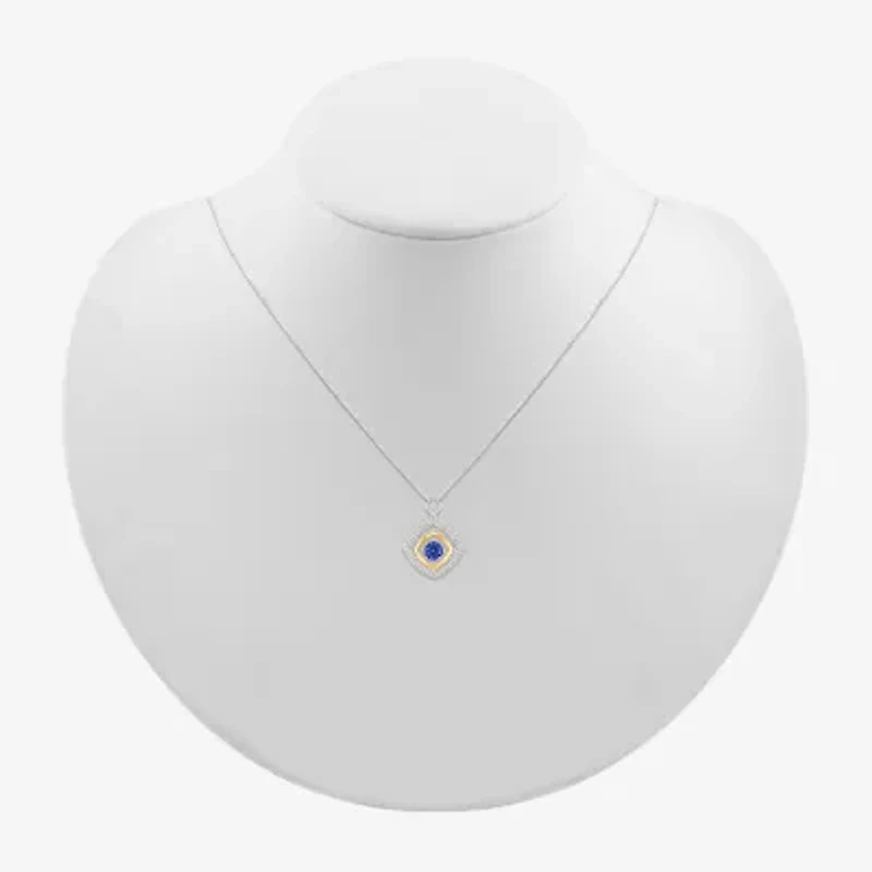 Womens 1/10 CT. T.W. Lab Created Blue Sapphire 10K Gold Sterling Silver Diamond 18 Inch Pendant Necklace