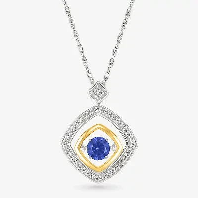 Womens 1/10 CT. T.W. Lab Created Blue Sapphire 10K Gold Sterling Silver Diamond 18 Inch Pendant Necklace