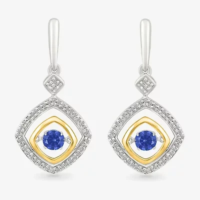 Womens 1/10 CT. T.W. Lab Created Blue Sapphire 10K Gold Sterling Silver Diamond Drop Earrings