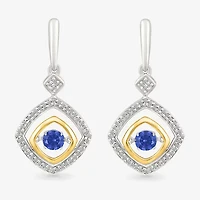 Womens 1/10 CT. T.W. Lab Created Blue Sapphire 10K Gold Sterling Silver Diamond Drop Earrings