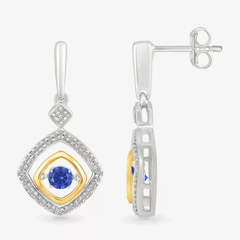 Womens 1/10 CT. T.W. Lab Created Blue Sapphire 10K Gold Sterling Silver Diamond Drop Earrings
