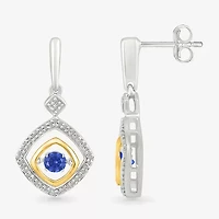 Womens 1/10 CT. T.W. Lab Created Blue Sapphire 10K Gold Sterling Silver Diamond Drop Earrings