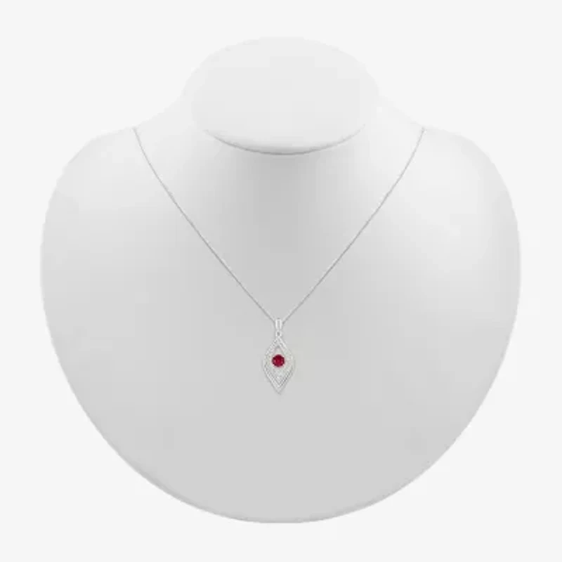 Womens Diamond Accent Lab Created Red Ruby Sterling Silver 18 Inch Pendant Necklace