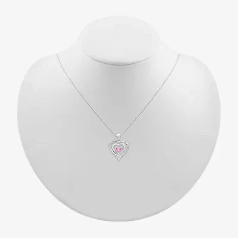 Womens Diamond Accent Lab Created Pink Sapphire Sterling Silver Heart 18 Inch Pendant Necklace