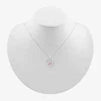Womens Diamond Accent Lab Created Pink Sapphire Sterling Silver Heart 18 Inch Pendant Necklace