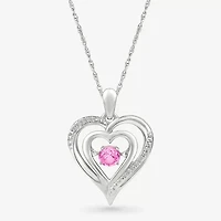 Womens Diamond Accent Lab Created Pink Sapphire Sterling Silver Heart 18 Inch Pendant Necklace
