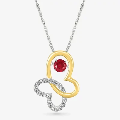 Womens Lab Created Red Ruby 10K Gold Sterling Silver Butterfly 18 Inch Pendant Necklace