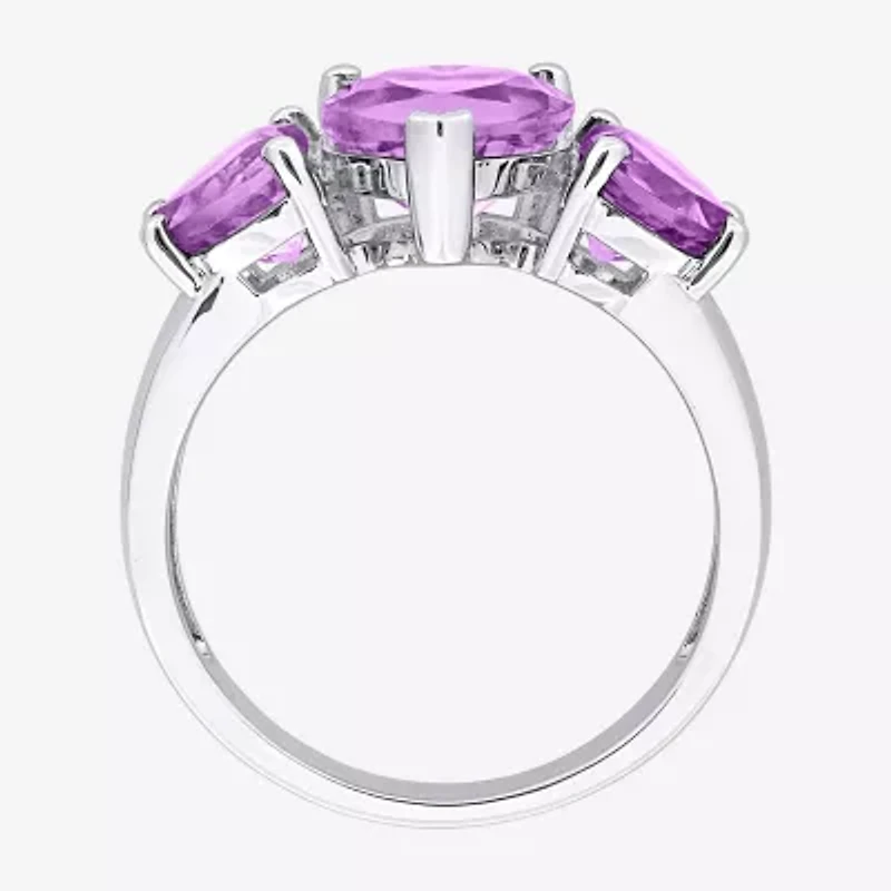 Womens Gemstone Sterling Silver Heart 3-Stone Cocktail Ring