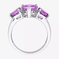 Womens Gemstone Sterling Silver Heart 3-Stone Cocktail Ring