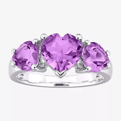 Womens Gemstone Sterling Silver Heart 3-Stone Cocktail Ring