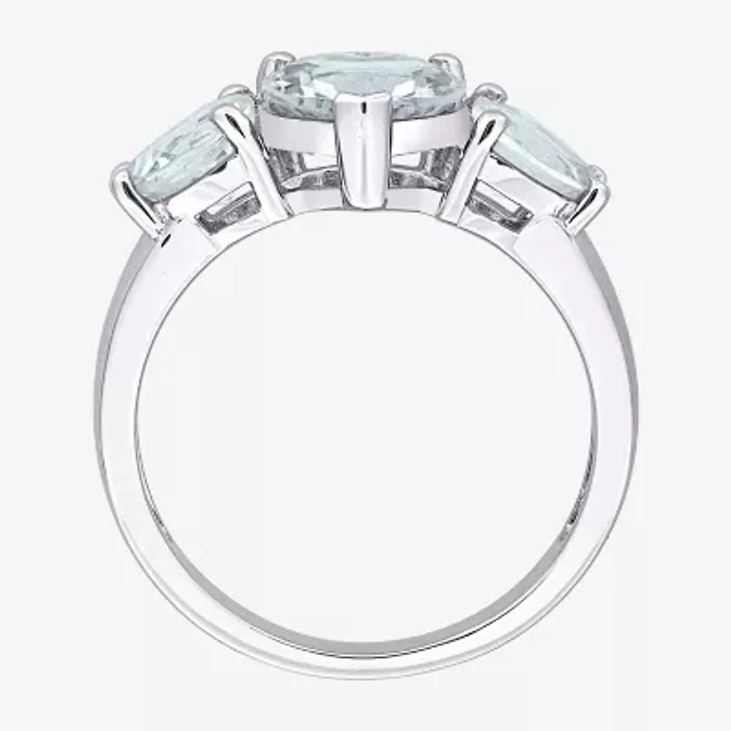 Womens Gemstone Sterling Silver Heart 3-Stone Cocktail Ring