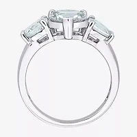 Womens Gemstone Sterling Silver Heart 3-Stone Cocktail Ring