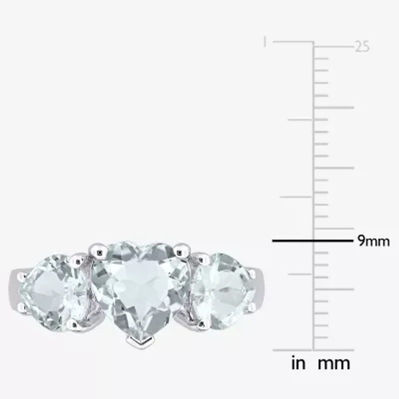 Womens Gemstone Sterling Silver Heart 3-Stone Cocktail Ring