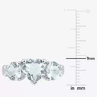 Womens Gemstone Sterling Silver Heart 3-Stone Cocktail Ring