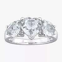 Womens Gemstone Sterling Silver Heart 3-Stone Cocktail Ring