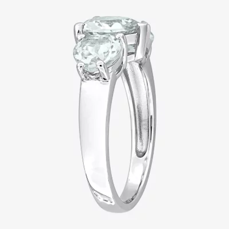 Womens Gemstone Sterling Silver Heart 3-Stone Cocktail Ring