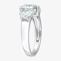 Womens Gemstone Sterling Silver Heart 3-Stone Cocktail Ring