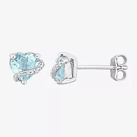 Diamond Accent Gemstone Sterling Silver 7.5mm Heart Stud Earrings