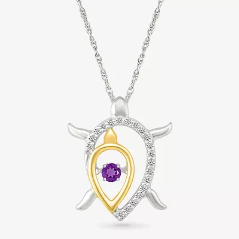 Turtle Womens Genuine Purple Amethyst 10K Gold Sterling Silver 18 Inch Pendant Necklace