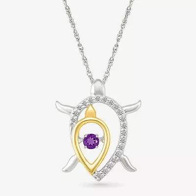 Turtle Womens Genuine Purple Amethyst 10K Gold Sterling Silver 18 Inch Pendant Necklace