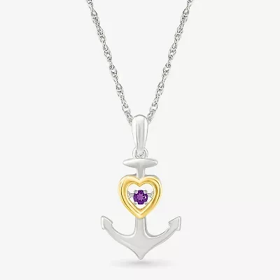 Womens Genuine Purple Amethyst 10K Gold Sterling Silver Anchor 18 Inch Pendant Necklace