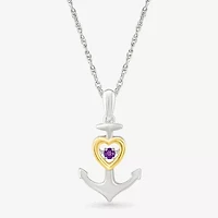 Womens Genuine Purple Amethyst 10K Gold Sterling Silver Anchor 18 Inch Pendant Necklace
