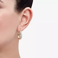 Diamonart Womens Cubic Zirconia 14K Gold Over Silver 25.5mm Hoop Earrings