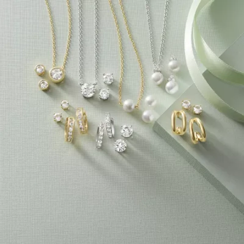 Yes, Please! Womens Lab Created White Sapphire 14K Gold Over Silver 2 Pair Earring Set