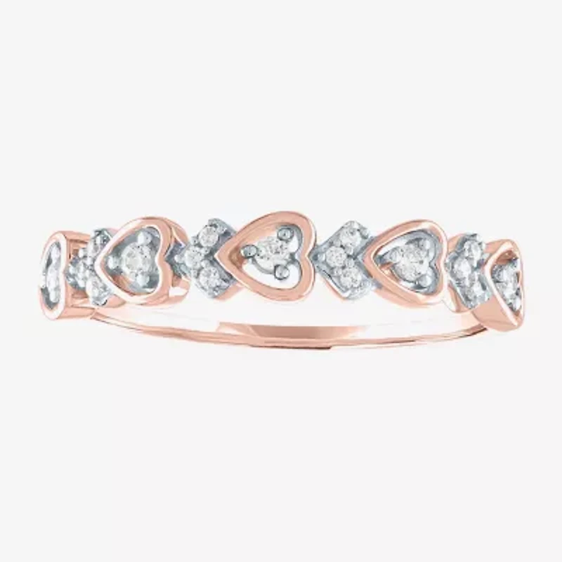 (G-H / Si2-I1) Womens 4MM 1/10 CT. T.W. Lab Grown White Diamond 10K Rose Gold Heart Wedding Band