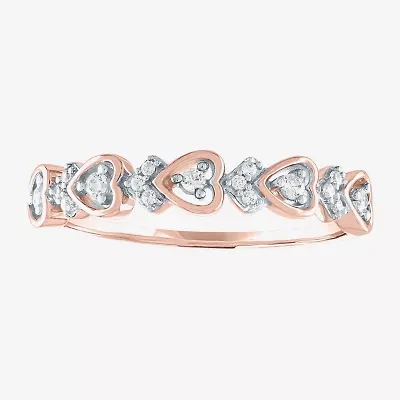 (G-H / Si2-I1) Womens 4MM 1/10 CT. T.W. Lab Grown White Diamond 10K Rose Gold Heart Wedding Band