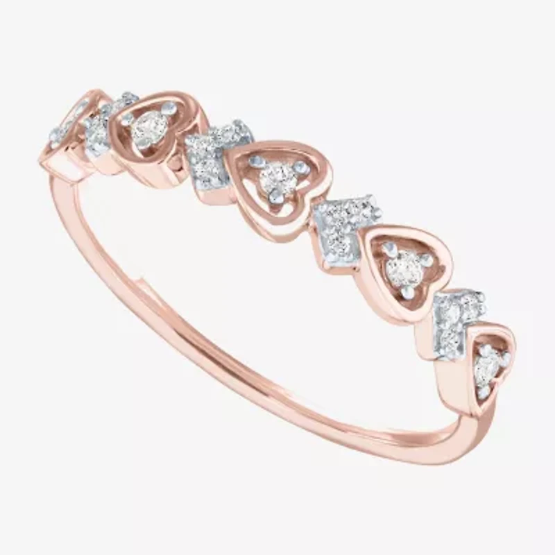 (G-H / Si2-I1) Womens 4MM 1/10 CT. T.W. Lab Grown White Diamond 10K Rose Gold Heart Wedding Band