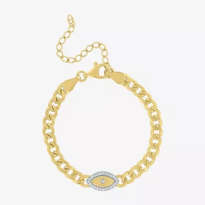 Diamond Addiction (G-H / I1-I2) Womens 14K Gold Over Silver 8 Inch Curb Evil Eye Chain Bracelet