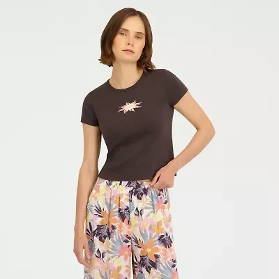 VOLCOM Womens Juniors Short Sleeve Regular Fit Graphic T-Shirt