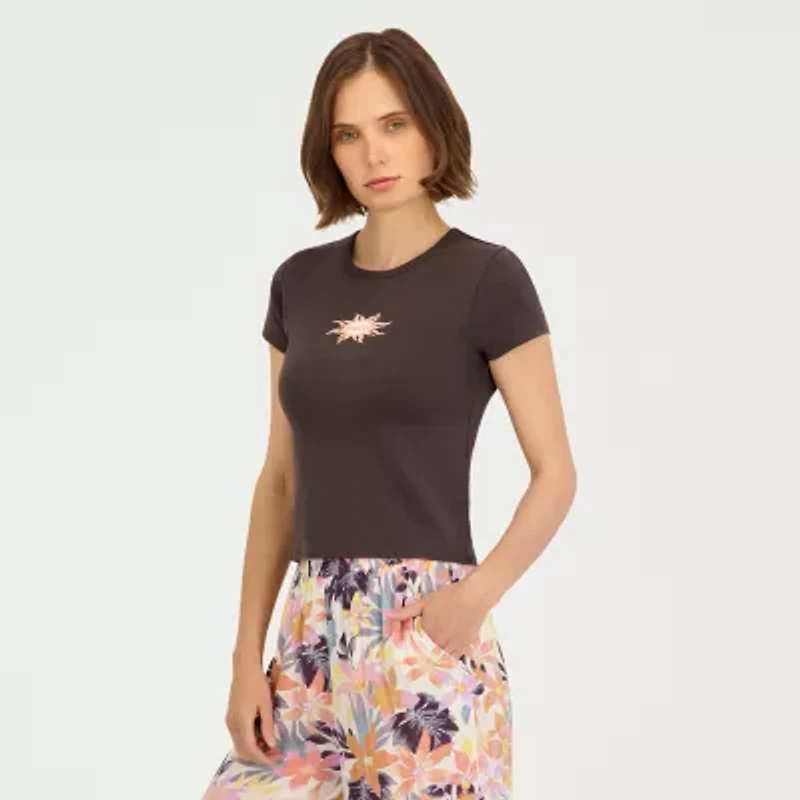 VOLCOM Womens Juniors Short Sleeve Regular Fit Graphic T-Shirt