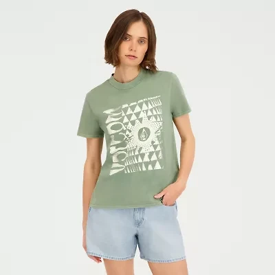 VOLCOM Womens Juniors Crew Neck Short Sleeve Graphic T-Shirt