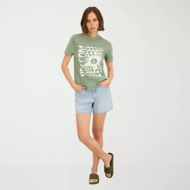 VOLCOM Womens Juniors Crew Neck Short Sleeve Graphic T-Shirt