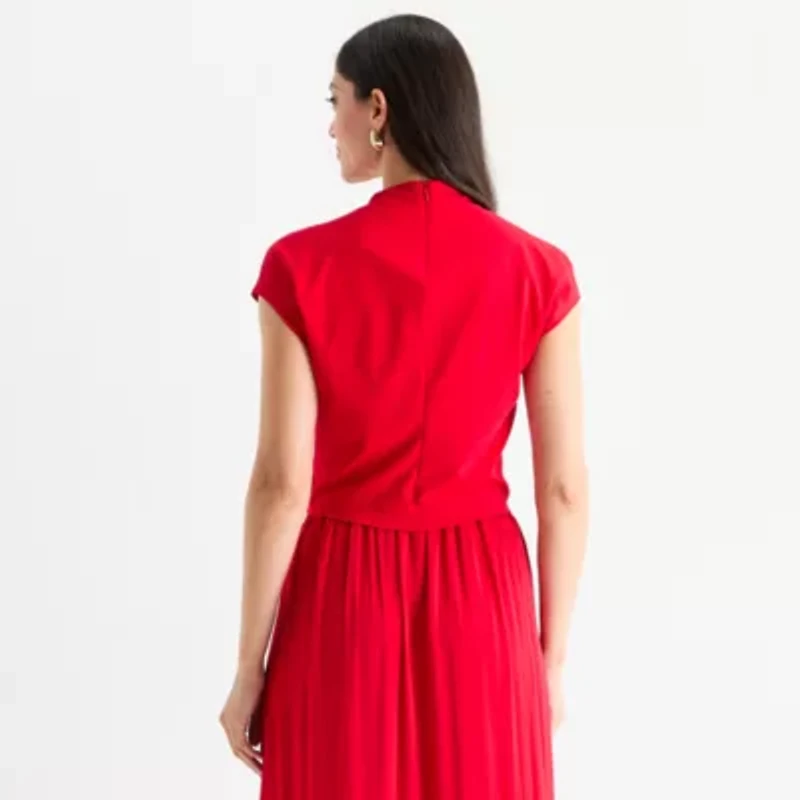 Worthington Womens Petite Short Sleeve Mock Neck Top