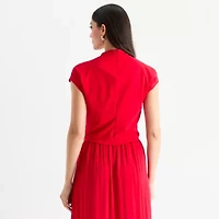 Worthington Womens Petite Short Sleeve Mock Neck Top