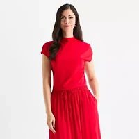 Worthington Womens Petite Short Sleeve Mock Neck Top