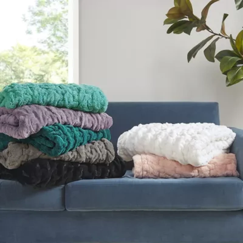 Madison Park Ruched Fur Throw