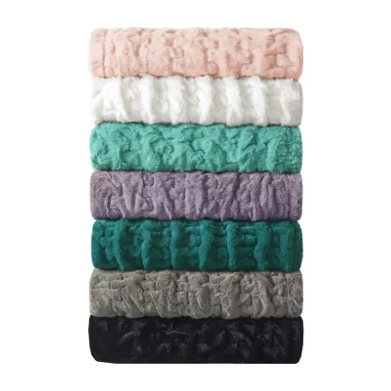 Madison Park Ruched Fur Throw