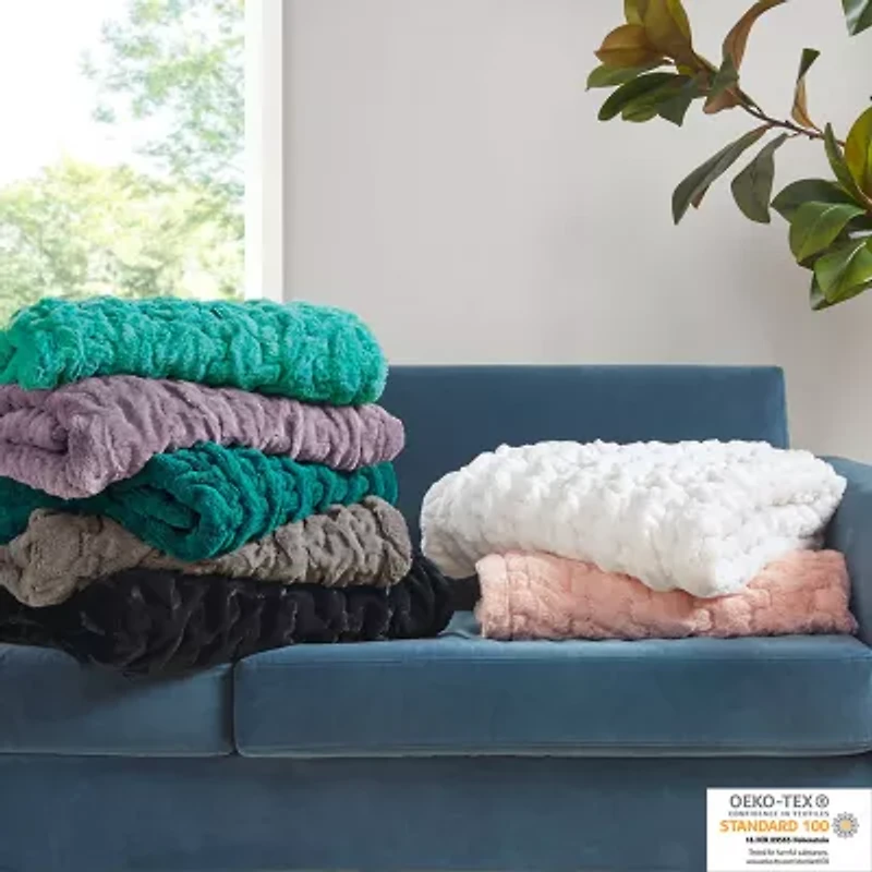 Madison Park Ruched Fur Throw