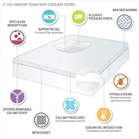 Sleep Philosophy Hypoallergenic 3" Cooling Gel Memory Foam Mattress Topper with Removable Cover