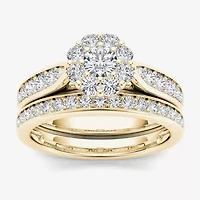 Womens 1 CT. T.W. Natural White Diamond 14K Gold Round Halo Bridal Set