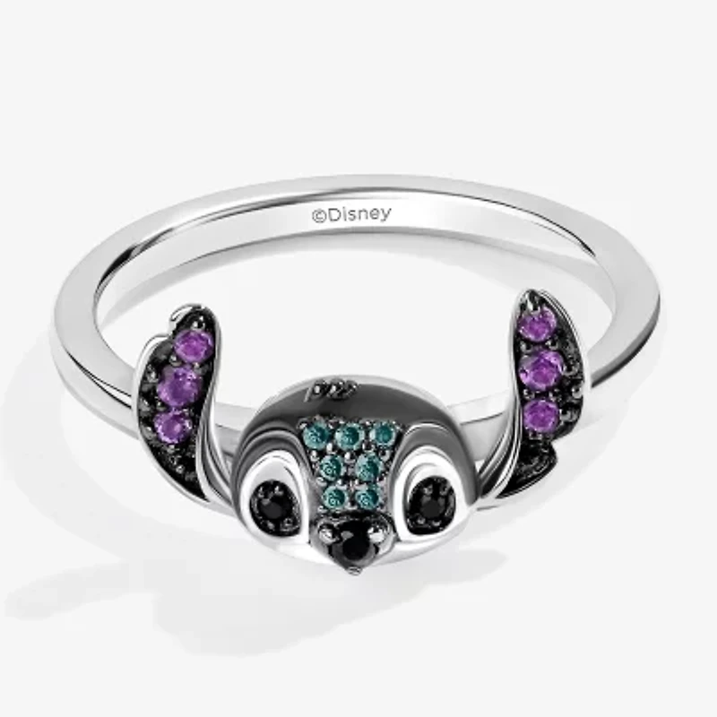 Disney Jewels Collection Womens 1/10 CT. Natural Blue Diamond Sterling Silver Lilo & Stitch Cocktail Ring